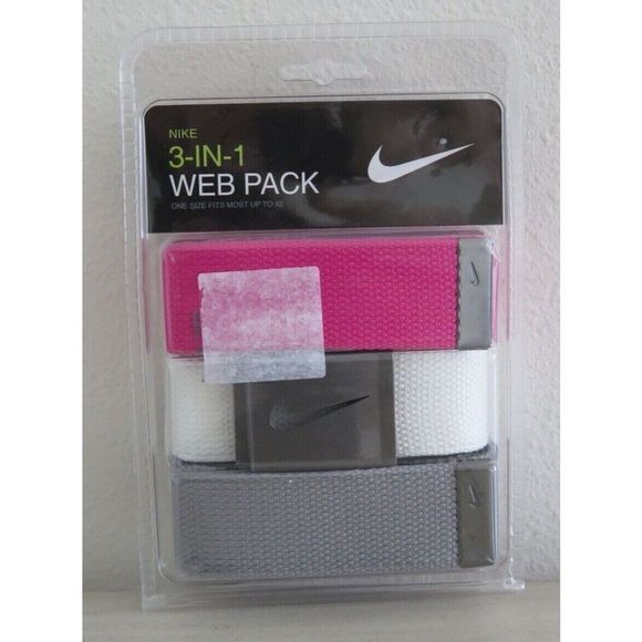Nike DS5006959 Mens Sz O/S Up To 42" Pink/White/Gray Web Pack Dust Belt (3 Pack) - Picture 1 of 5